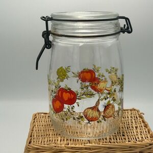 Vintage Canister Jar 70s Mushroom GLASS Hinged 1L France SPICE OF LIFE Cottage